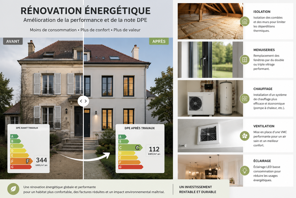 Projet de rénovation énergétique à Paris accompagné par Rheanov avec solutions adaptées aux caractéristiques du bâtiment et à ses performances énergétiques