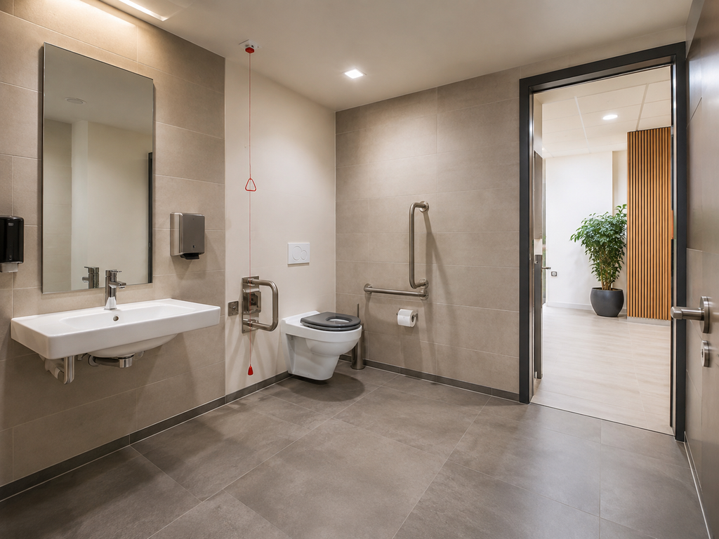 Sanitaires accessibles aux personnes à mobilité réduite (PMR) dans des locaux à Paris
