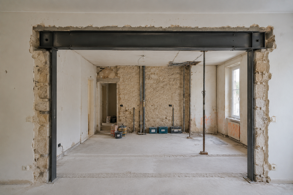 Ouverture d’un mur porteur avec mise en place d’une ossature métallique de renforcement à Paris