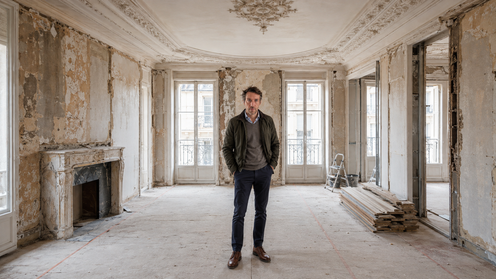 Courtier en travaux Rheanov lors de la visite d’un appartement curé avant rénovation à Paris