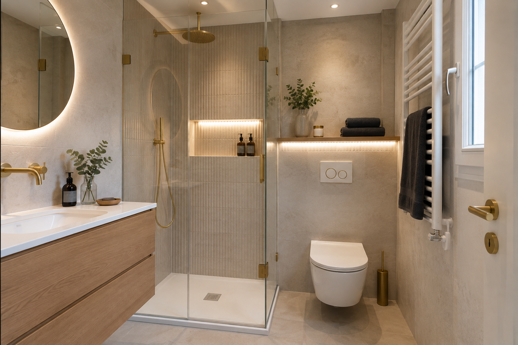 Rénovation d’une salle de bains avec travaux de plomberie, étanchéité et finitions