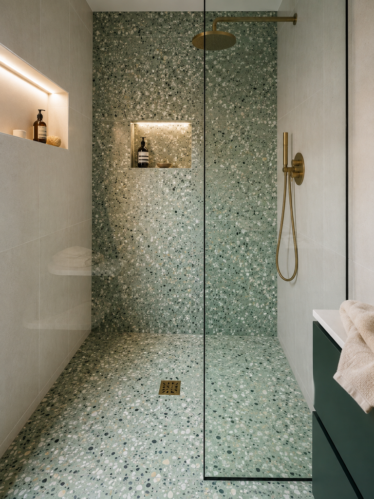 Salle de douche pose de sol terrazzo
